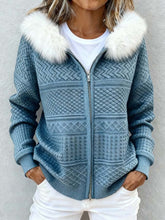 Kuschelige Winter Damen Patchwork Jacke mit Fellkapuze
