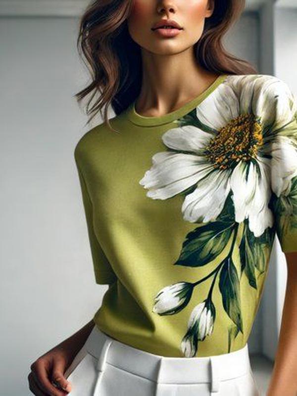 Youthful Floral Print Green Top - Herbstshafter Stil & Komfort