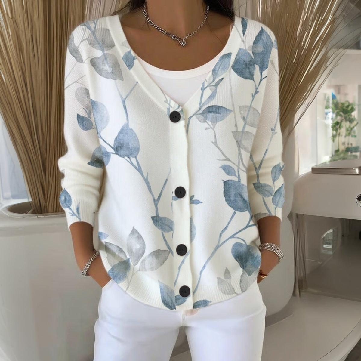 Herbstlicher Dreamy V-Neck Sweater mit Pflanzenprint - Ihr Must-Have für kuschelige Tage