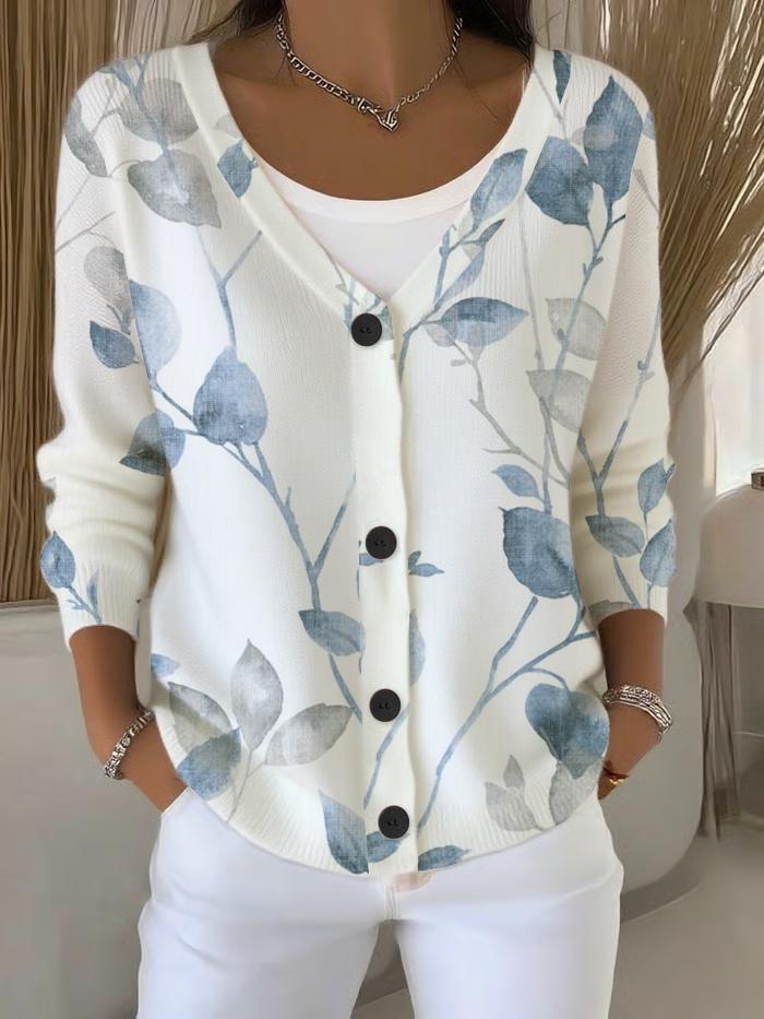 Herbstlicher Dreamy V-Neck Sweater mit Pflanzenprint - Ihr Must-Have für kuschelige Tage