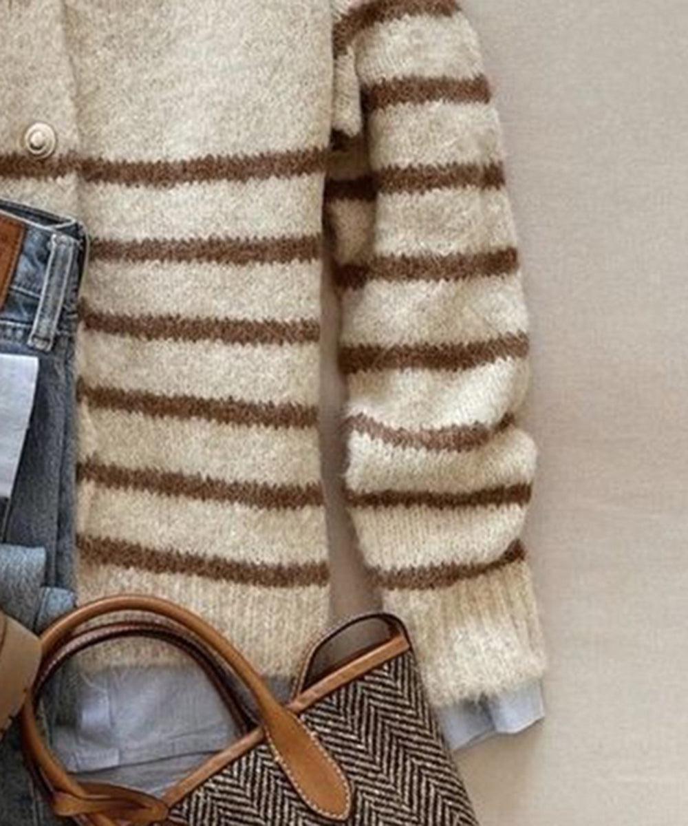 Herbstlicher Apricot Long Sleeve Striped Cardigan - Chic & Kuschelig