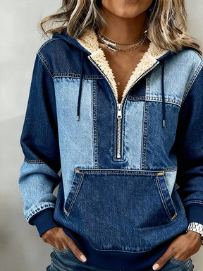 Kuscheliges Winter Damen Sweatshirt mit Teddyfutter Denim-Look