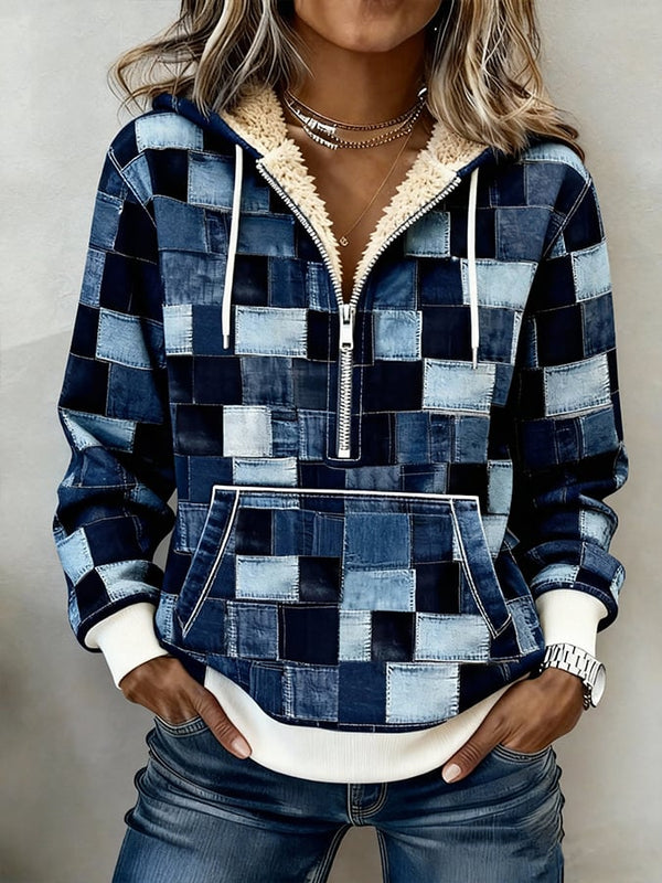 Winter Damen Sweatshirt Colorblock Hoodie kuschelig warm
