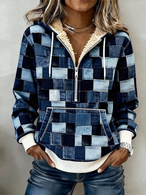 Winter Damen Sweatshirt Colorblock Hoodie kuschelig warm