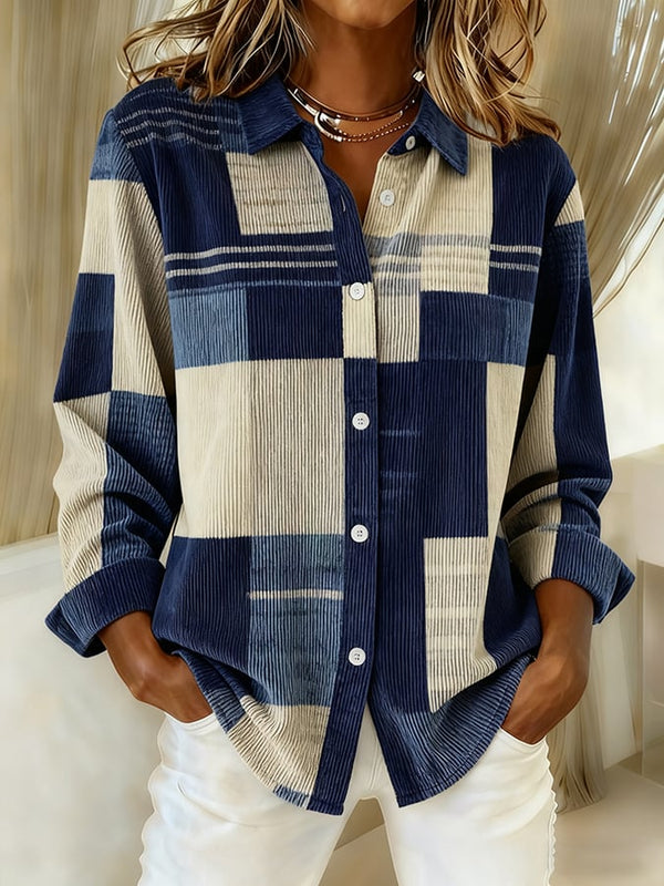 Winter Damen Oversize Karohemd Navy Beige warm & stylisch