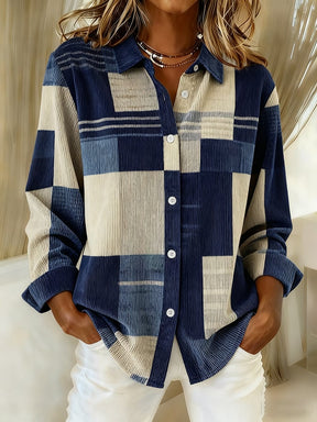 Winter Damen Oversize Karohemd Navy Beige warm & stylisch