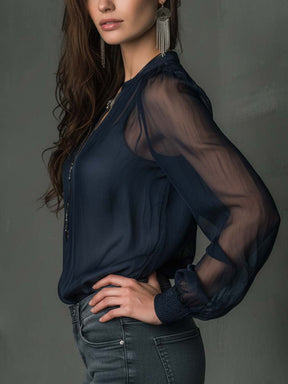 Winterliches Navy Zip-Front Longsleeve - Wärme & Stil für kalte Tage