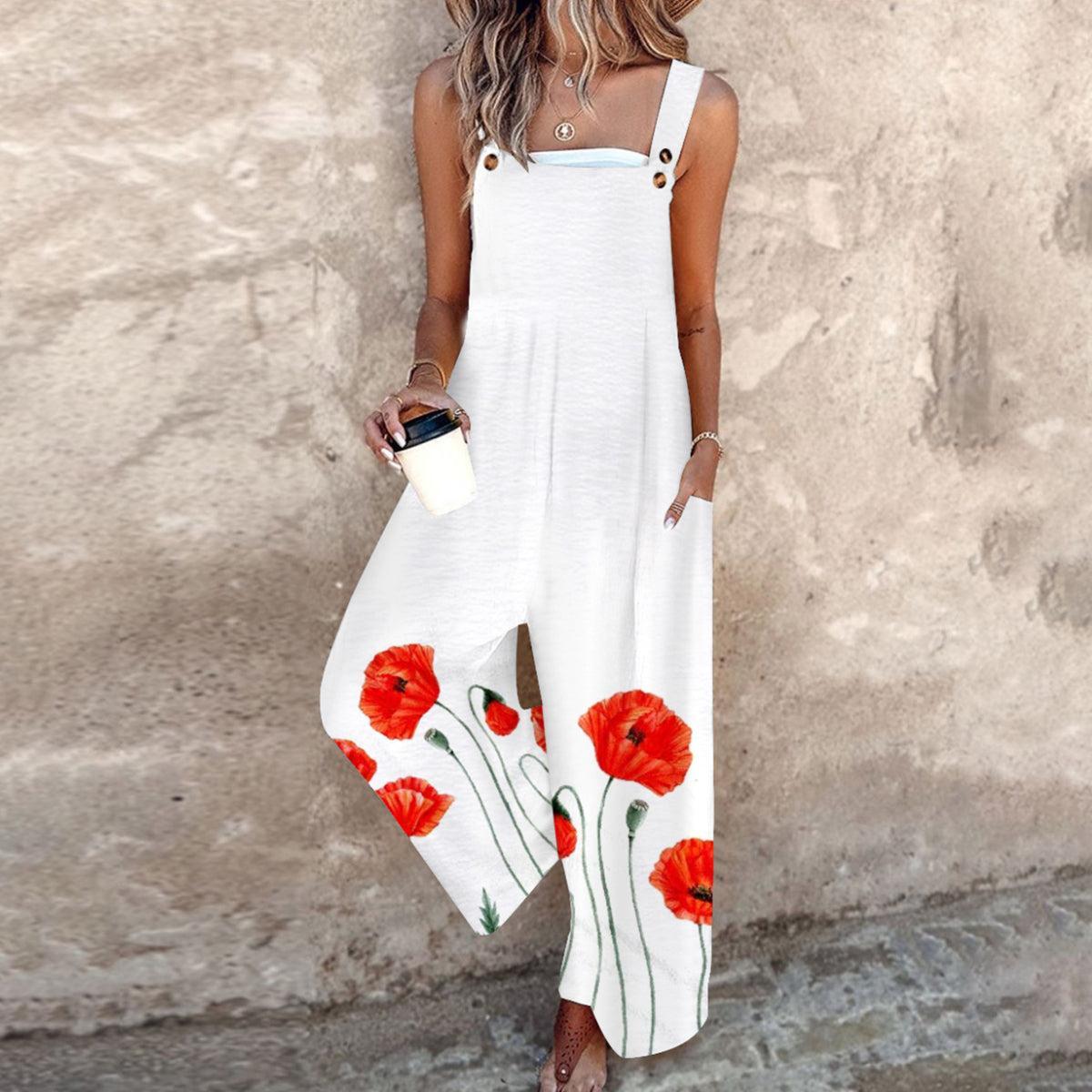 Ärmelloser Jumpsuit mit Floralem Print - Herbstsfrische Eleganz & Komfort