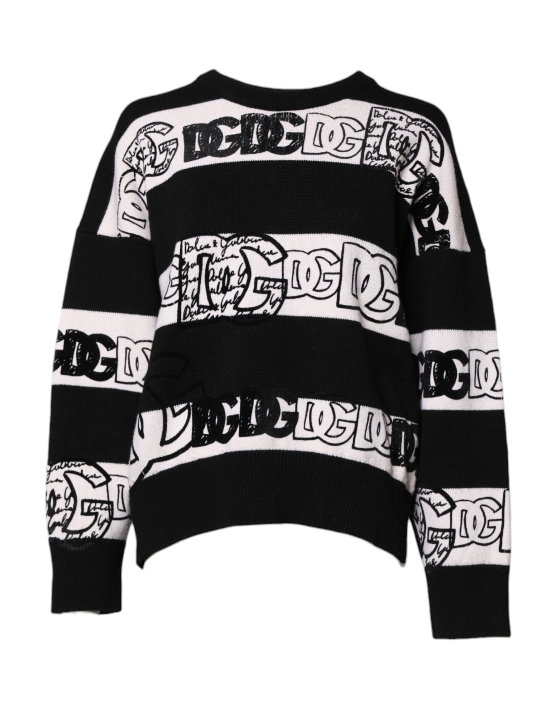 Dolce & Gabbana Schwarzer weißer Wollpullover mit Logodruck