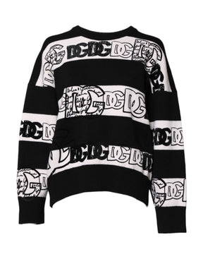Dolce & Gabbana Schwarzer weißer Wollpullover mit Logodruck