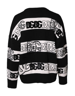 Dolce & Gabbana Schwarzer weißer Wollpullover mit Logodruck