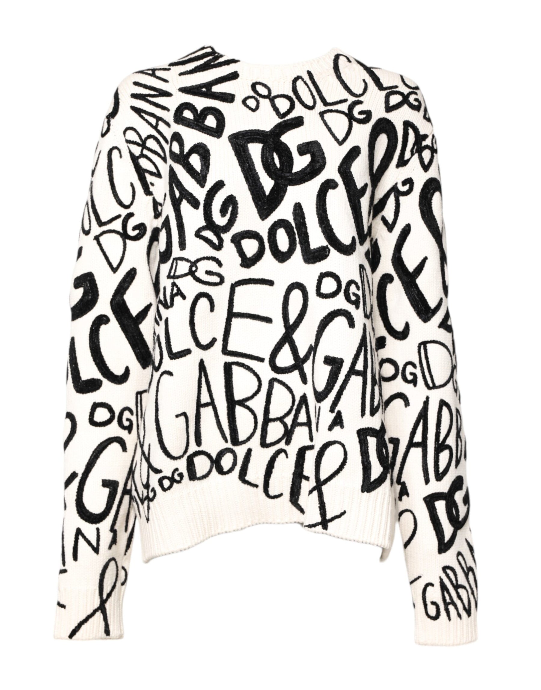 Dolce & Gabbana Weiß Schwarz Logo Print Frauen Pullover Pullover