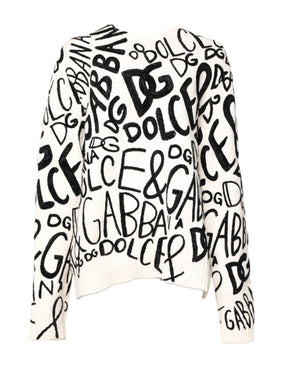 Dolce & Gabbana Weiß Schwarz Logo Print Frauen Pullover Pullover