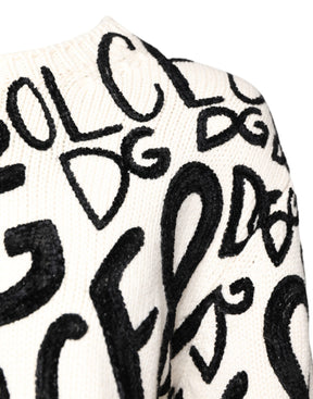 Dolce & Gabbana Weiß Schwarz Logo Print Frauen Pullover Pullover