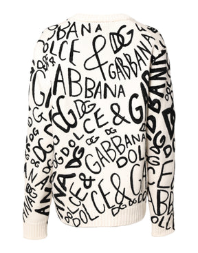 Dolce & Gabbana Weiß Schwarz Logo Print Frauen Pullover Pullover