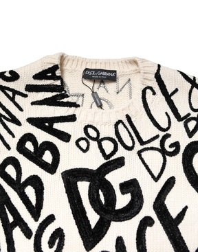 Dolce & Gabbana Weiß Schwarz Logo Print Frauen Pullover Pullover