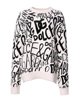 Dolce & Gabbana Weiß Schwarz Logo Print Frauen Pullover Pullover