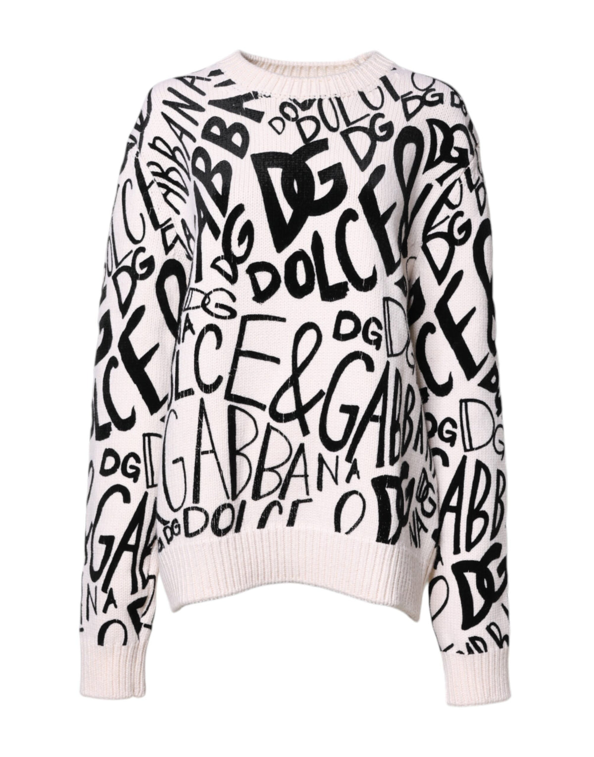 Dolce & Gabbana Weiß Schwarz Logo Print Frauen Pullover Pullover