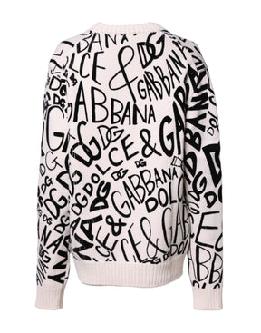 Dolce & Gabbana Weiß Schwarz Logo Print Frauen Pullover Pullover