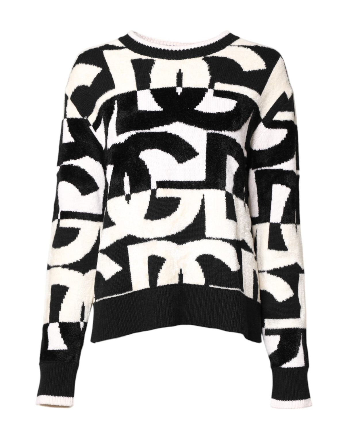 Dolce & Gabbana Weiß Schwarz Logo Print Frauen Pullover Pullover