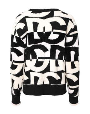 Dolce & Gabbana Weiß Schwarz Logo Print Frauen Pullover Pullover