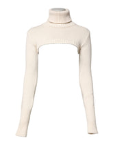Dolce & Gabbana Elfenbeinfarbener Kaschmir-Rollkragenpullover mit Cropped Top