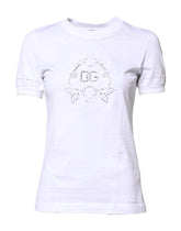 Dolce & Gabbana Weißes T-Shirt mit geblümtem Logo und Rundhalsausschnitt aus Baumwolle