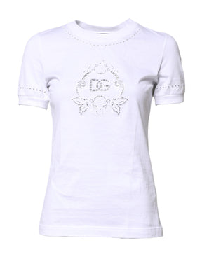 Dolce & Gabbana Weißes T-Shirt mit geblümtem Logo und Rundhalsausschnitt aus Baumwolle
