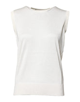 Dolce & Gabbana Weißes Seiden-Rundhals-Tanktop ohne Ärmel