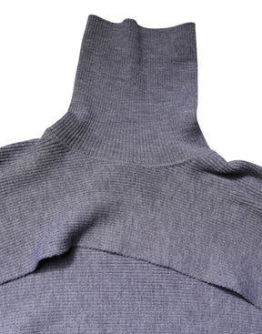 Dolce & Gabbana Grauer Wollstrick-Rollkragenpullover mit Rundhalsausschnitt