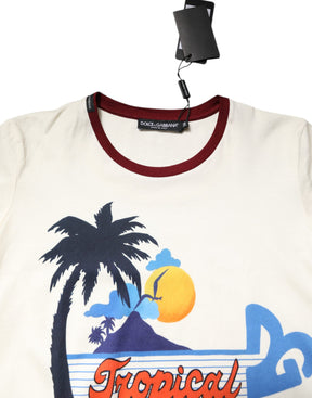 Dolce & Gabbana Weißes Baumwolldruck-T-Shirt mit kurzen Ärmeln