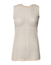 Dolce & Gabbana Elfenbeinfarbenes Nylon-Logo, ärmelloses Tank-Top
