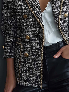 Eleganter Tweed Blazer: Herbstlicher Chic mit Goldbesatz & modernem Schnitt