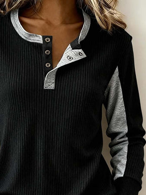 Damen Winter Pullover Colorblock warmes Longsleeve Schwarz