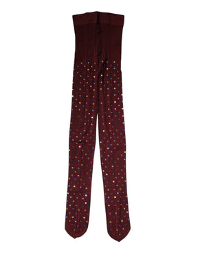Dolce & Gabbana Kastanienbraune Nylon Strumpfhose mit Kristallverzierung