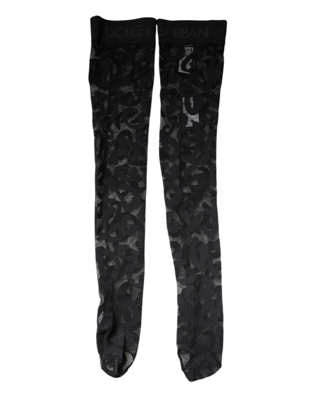Dolce & Gabbana Schwarze florale Spitze Baumwoll-Stretchstrümpfe Socken