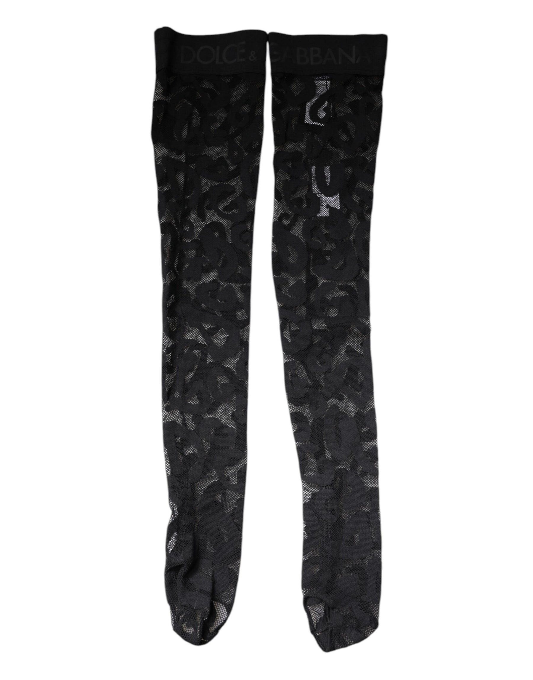 Dolce & Gabbana Schwarze florale Spitze Baumwoll-Stretchstrümpfe Socken