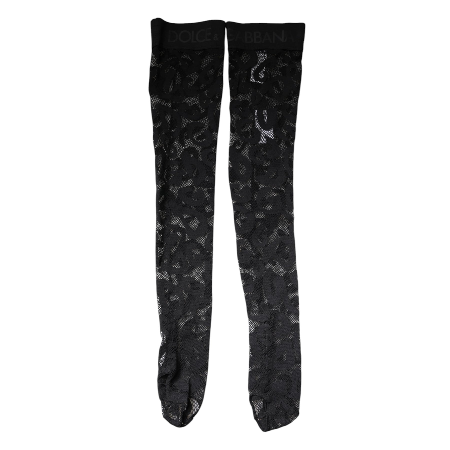 Dolce & Gabbana Schwarze florale Spitze Baumwoll-Stretchstrümpfe Socken