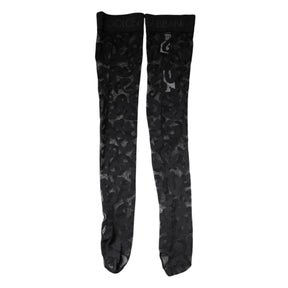 Dolce & Gabbana Schwarze florale Spitze Baumwoll-Stretchstrümpfe Socken
