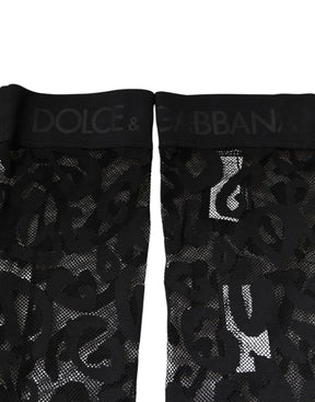 Dolce & Gabbana Schwarze florale Spitze Baumwoll-Stretchstrümpfe Socken