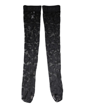 Dolce & Gabbana Schwarze florale Spitze Baumwoll-Stretchstrümpfe Socken