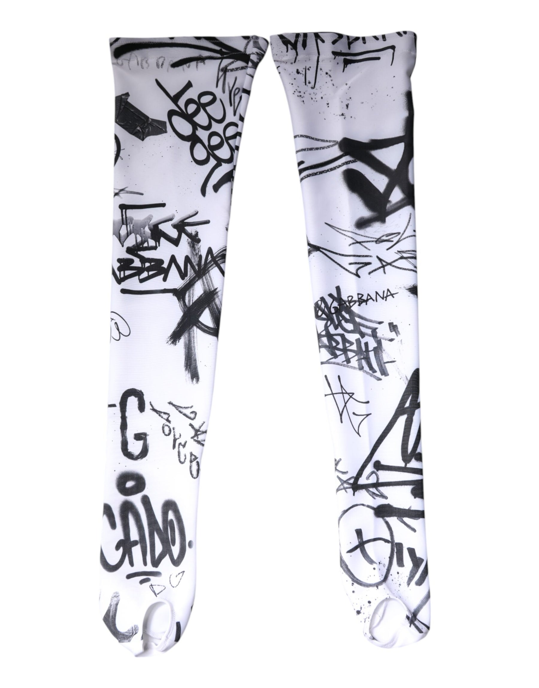 Dolce & Gabbana Weiße Graffiti-Baumwollstrümpfe über der Wade Socken