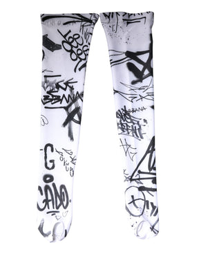 Dolce & Gabbana Weiße Graffiti-Baumwollstrümpfe über der Wade Socken