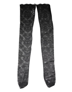 Dolce & Gabbana Schwarze florale Spitze Baumwoll-Stretchstrümpfe Socken