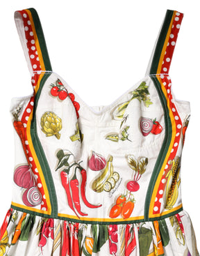Dolce & Gabbana Weißes Gemüse Ärmelloses Midikleid in A-Linie