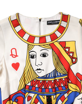 Dolce & Gabbana Weißes Queen Of Heart Midikleid mit kurzen Ärmeln