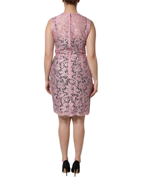 Dolce & Gabbana Pinkes ärmelloses Etuikleid mit floraler Spitze
