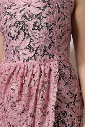 Dolce & Gabbana Pinkes ärmelloses Etuikleid mit floraler Spitze