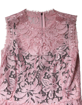 Dolce & Gabbana Pinkes ärmelloses Etuikleid mit floraler Spitze