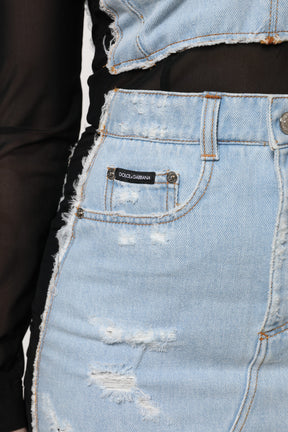 Dolce & Gabbana Schwarz-Blau Langärmeliges Denim-Minikleid